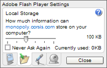 Flash cookie settings dialog