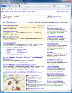 Screenshot of Google search results for "Windows" without AdBlock Plus