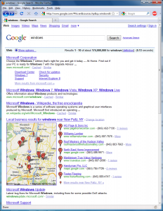 Screenshot of Google search results for "Windows" without AdBlock Plus